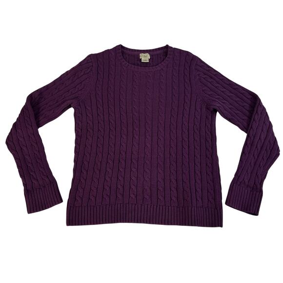L.L. Bean Womens Cotton Cable Knit Sweater Purple Size Medium Regular 0HNR2 - Picture 1 of 9